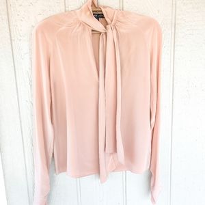 Pussy bow keyhole silk blouse